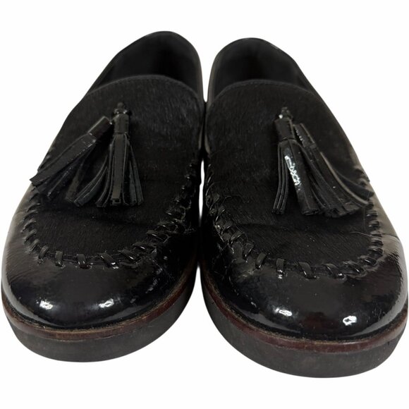 Fitflop Loafers 7 Women Black Patent Leather Calf Hair Tassel Patrina Paige - Picture 3 of 11